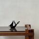 Modernist side table/nightstand in pine wood & smoked glass, 1970s design.