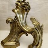 Chenet bronze ancien paire XVIII décor feuille accessoire cheminée garniture