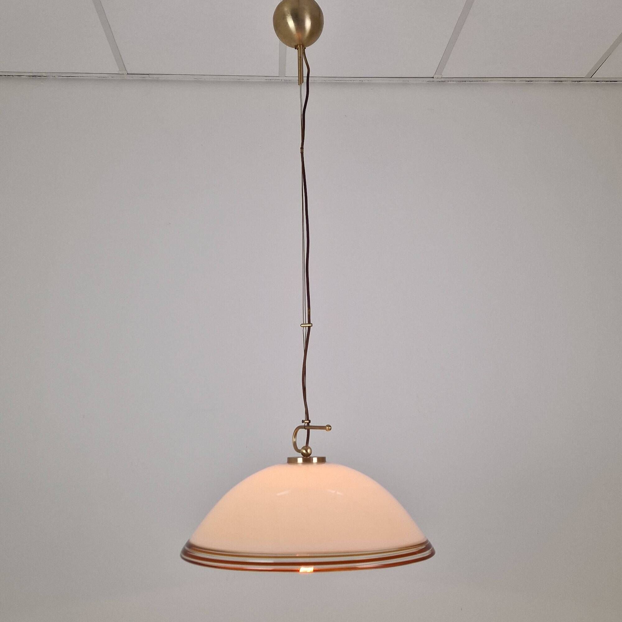 Vetrofond Italian Murano Glass Pendant Light with Brass Fixtures, 1980's
