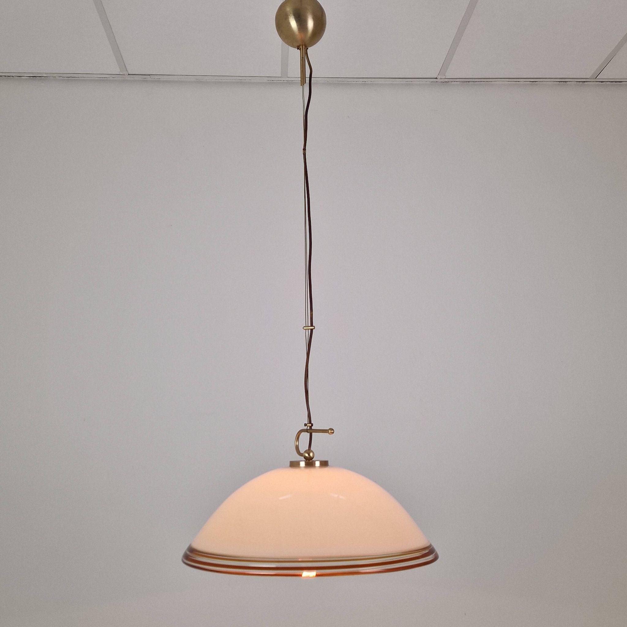Vetrofond Italian Murano Glass Pendant Light with Brass Fixtures, 1980's