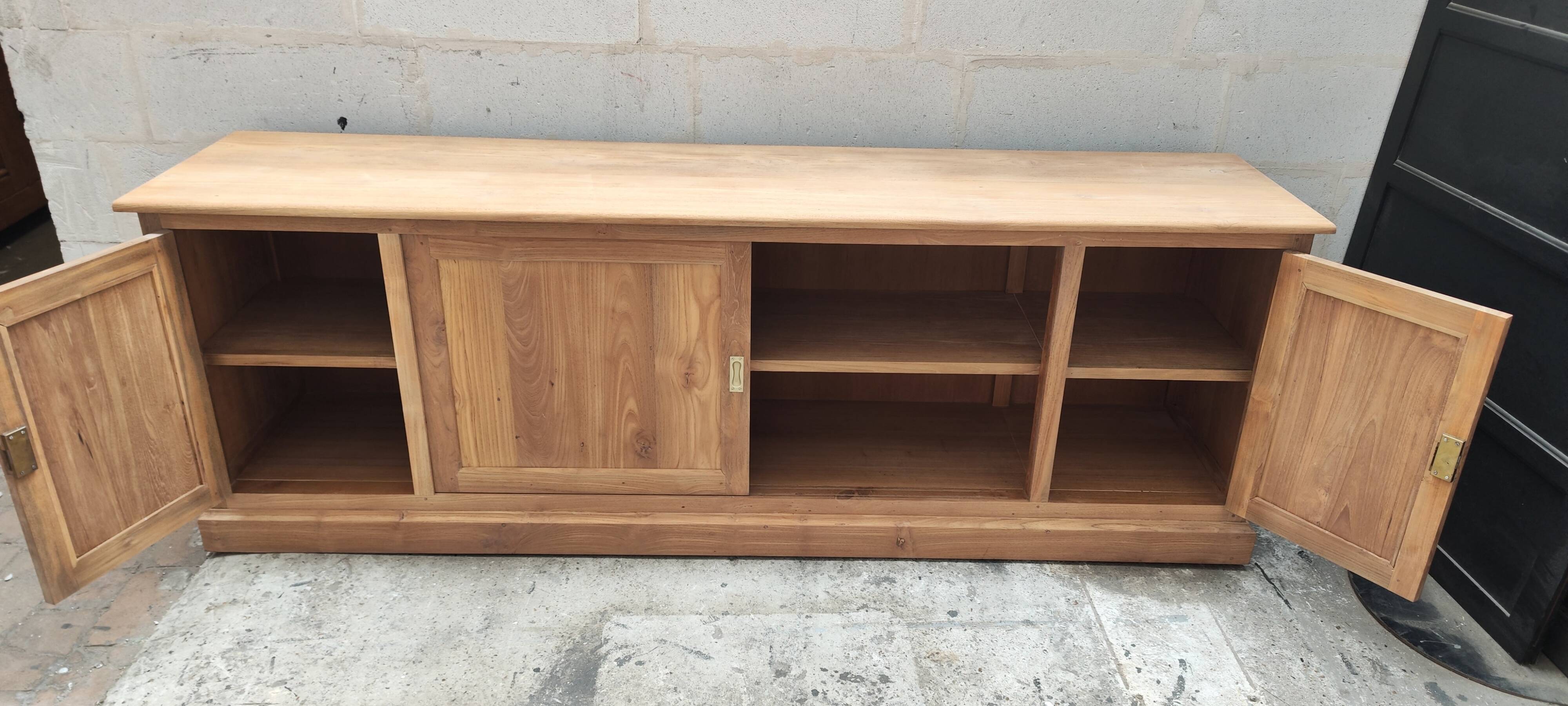 Large four-door row of industrial furniture in raw wood design