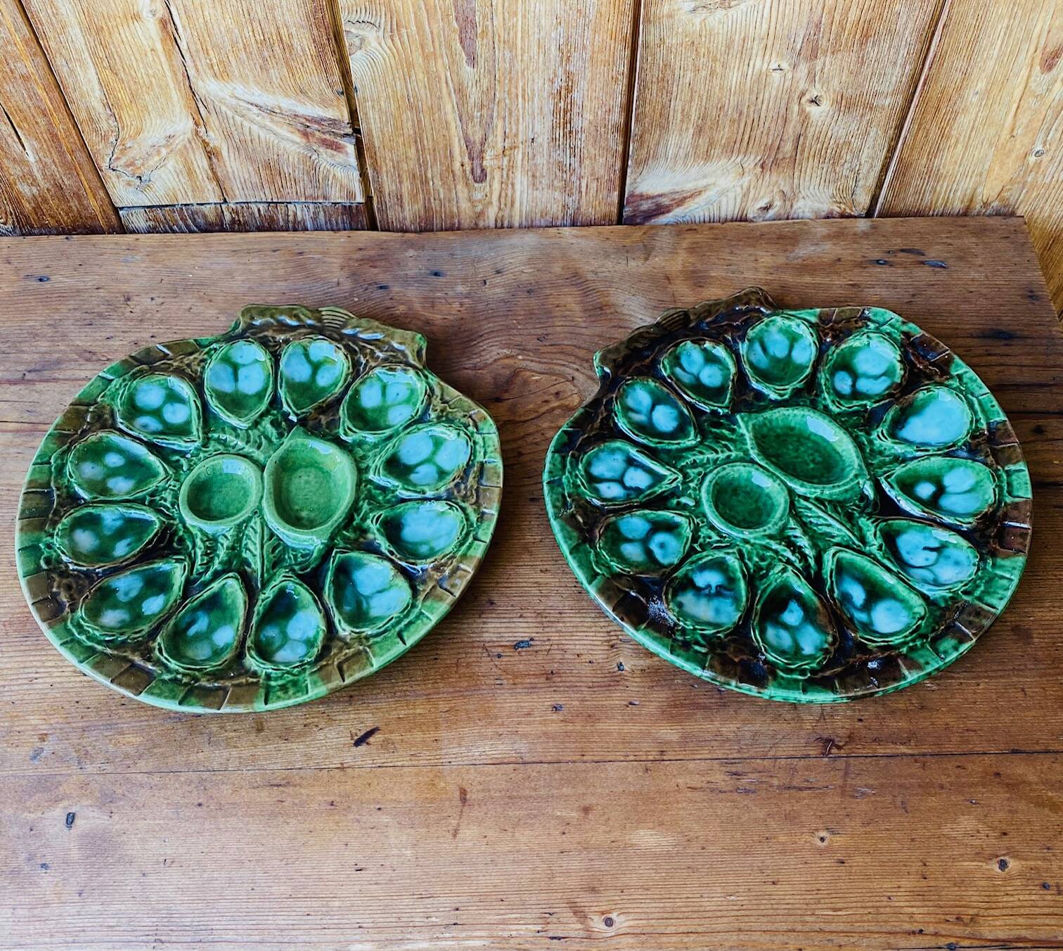 Ceramic oyster dishes signed Vallauris