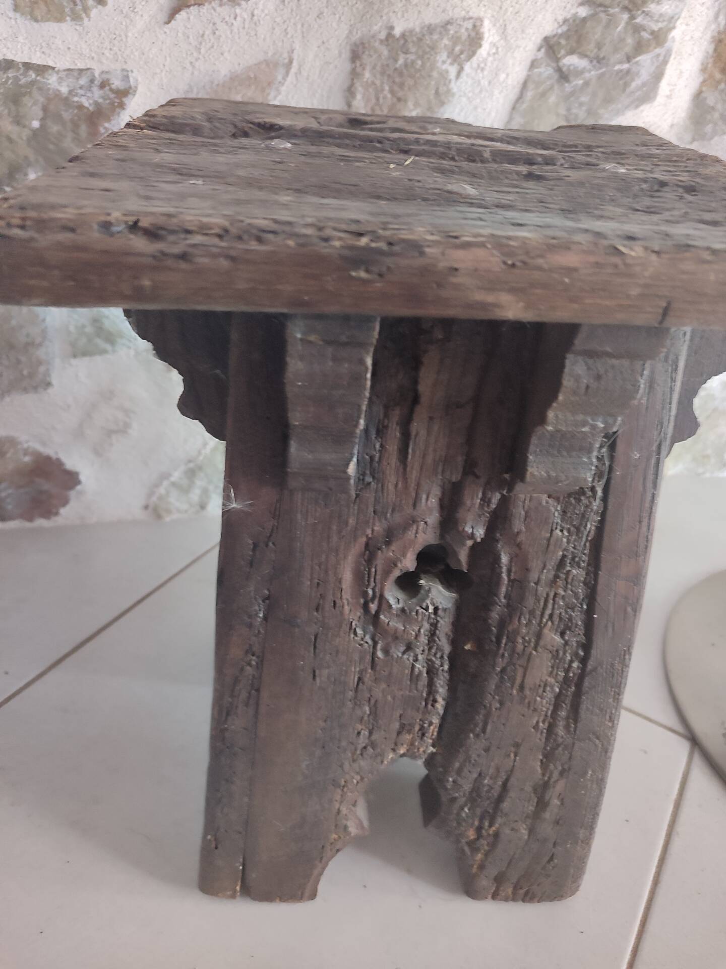 Brutalist monastic stool in solid oak