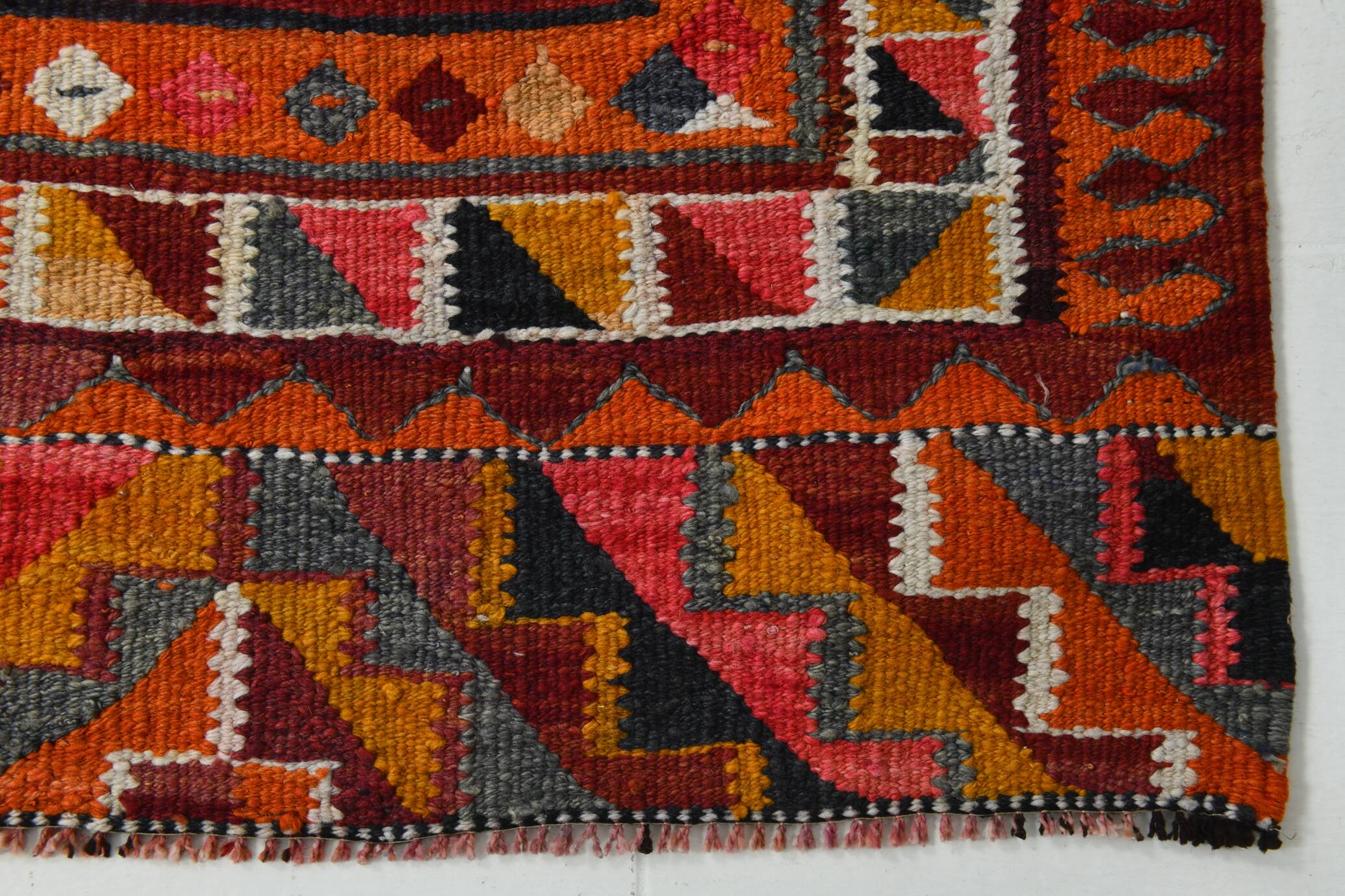 4x11 Kilim Long Wide Dark Red Handwoven Vintage Kilim Runner Rug, 104x317