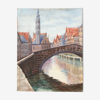 Huile sur toile vue de Bruges