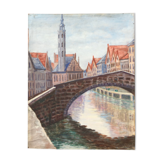 Huile sur toile vue de Bruges