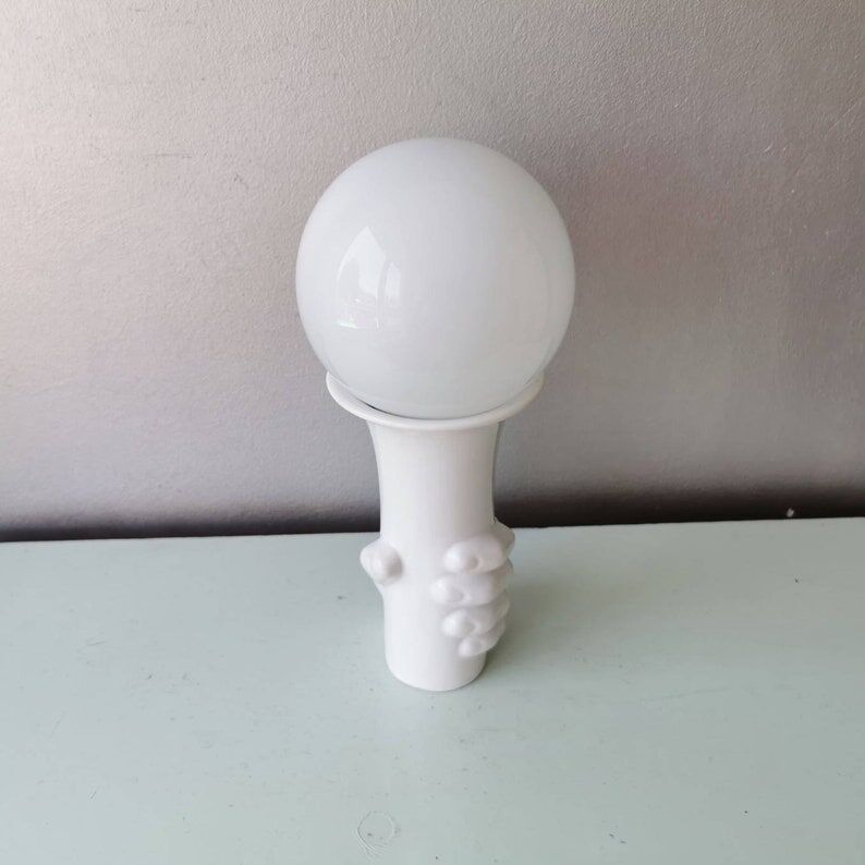 Vintage ceramic lamp with glass ball, 80s