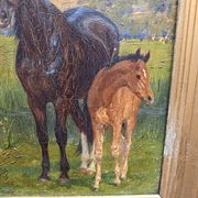 Jean Van Marcke De Lummen Oil Painting Mare With Foal, early 1800s