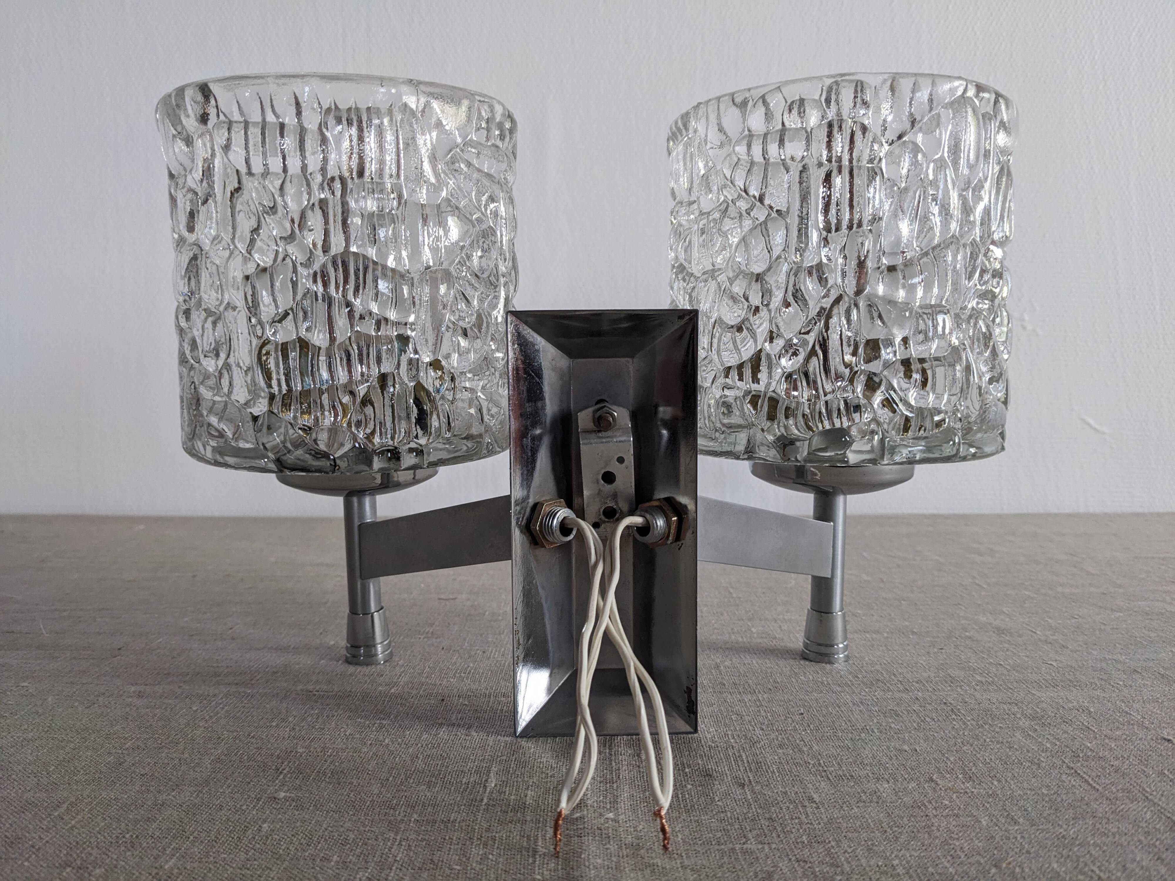 Pair of Murano glass wall lights by Kaiser Leuchten, Germany circa 1970.