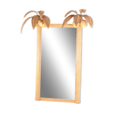 Double illuminated coconut/palm rattan mirror