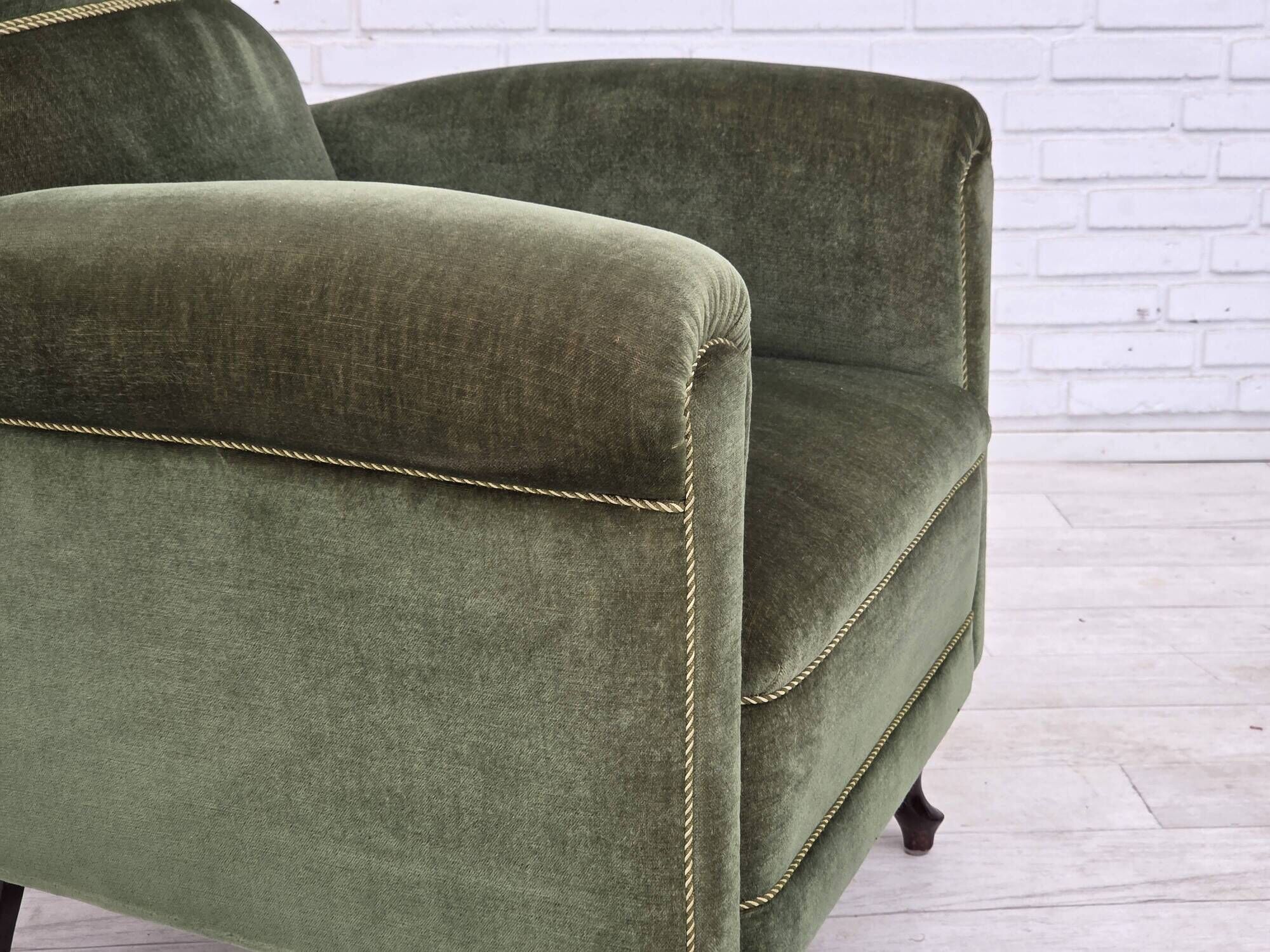 1950s, Danish highback relax armchair, furniture velour, beech wood.