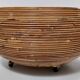 Postmodern Round Wicker and Beech Cachepot / Magazine Rack with Casters, Italy
