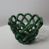 Emerald green ceramic basket, circa 1950