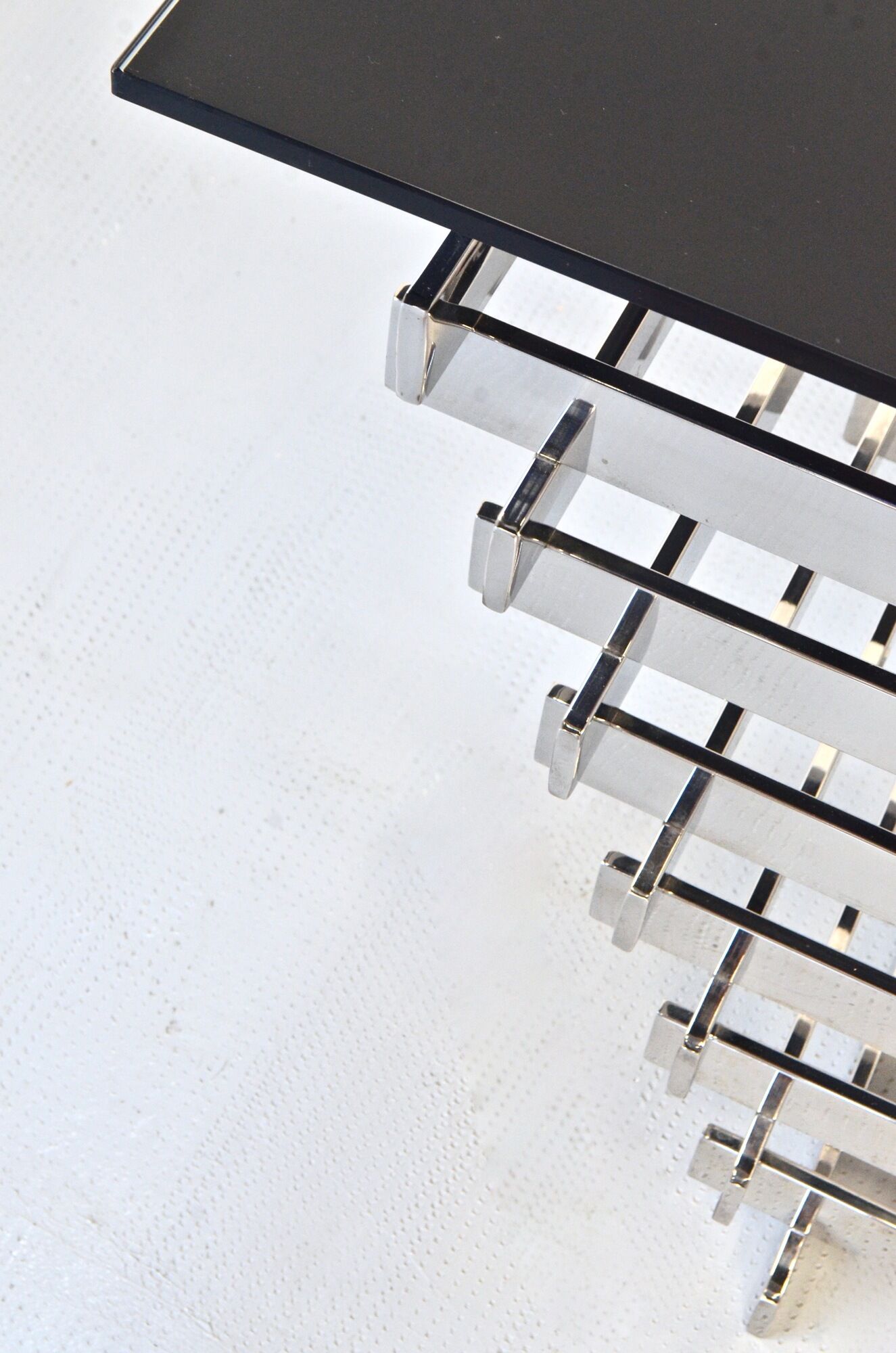 Italian stacked chrome and tinted glass console 1970