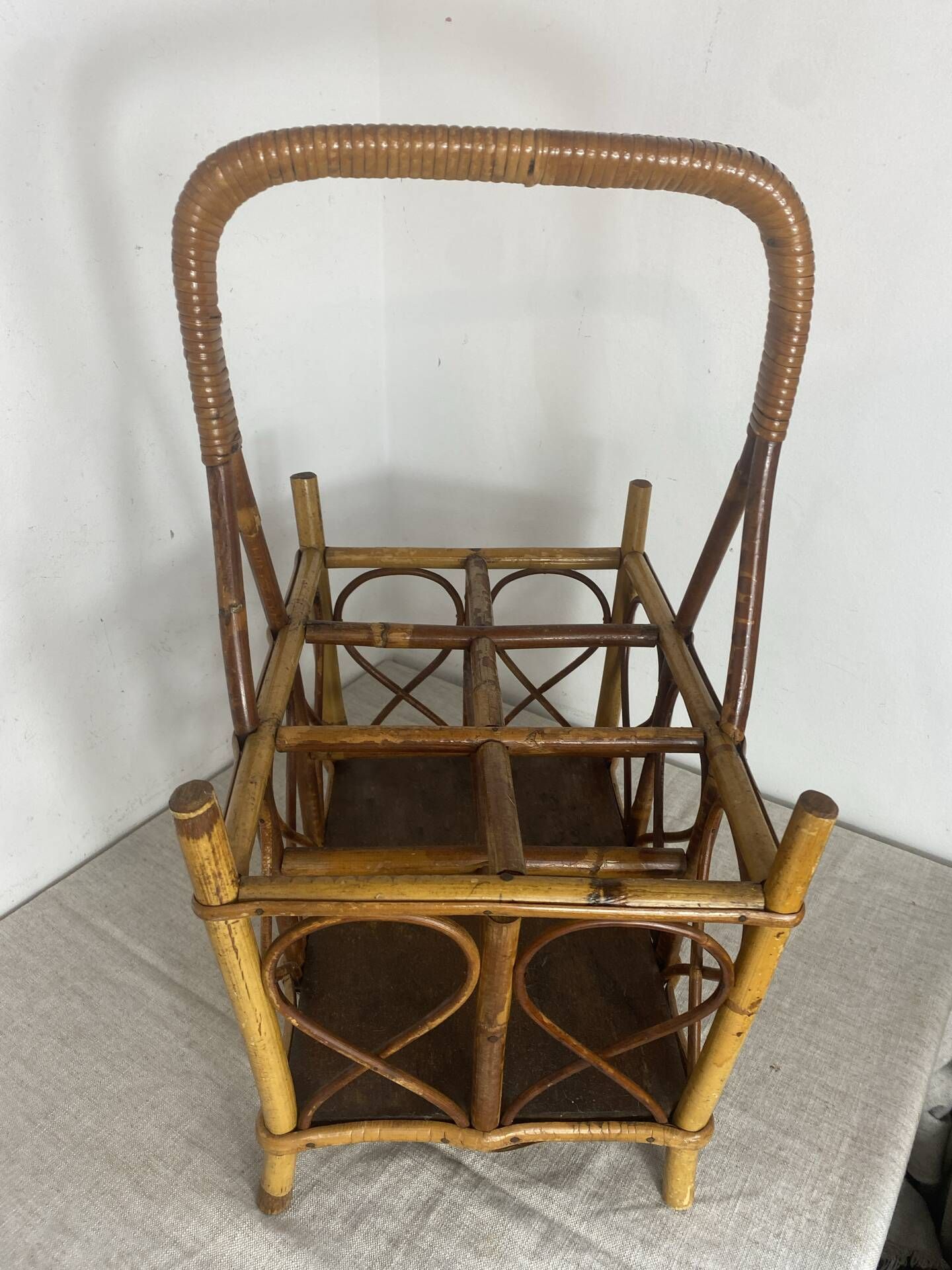 Basket, bottle holder, bamboo and rattan, 1970s