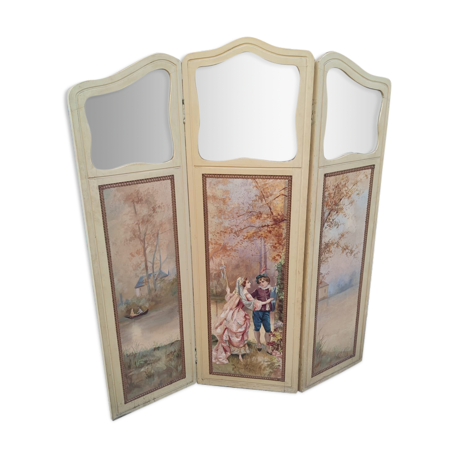 Folding screen or folding screen made of painted wood and painted canvas