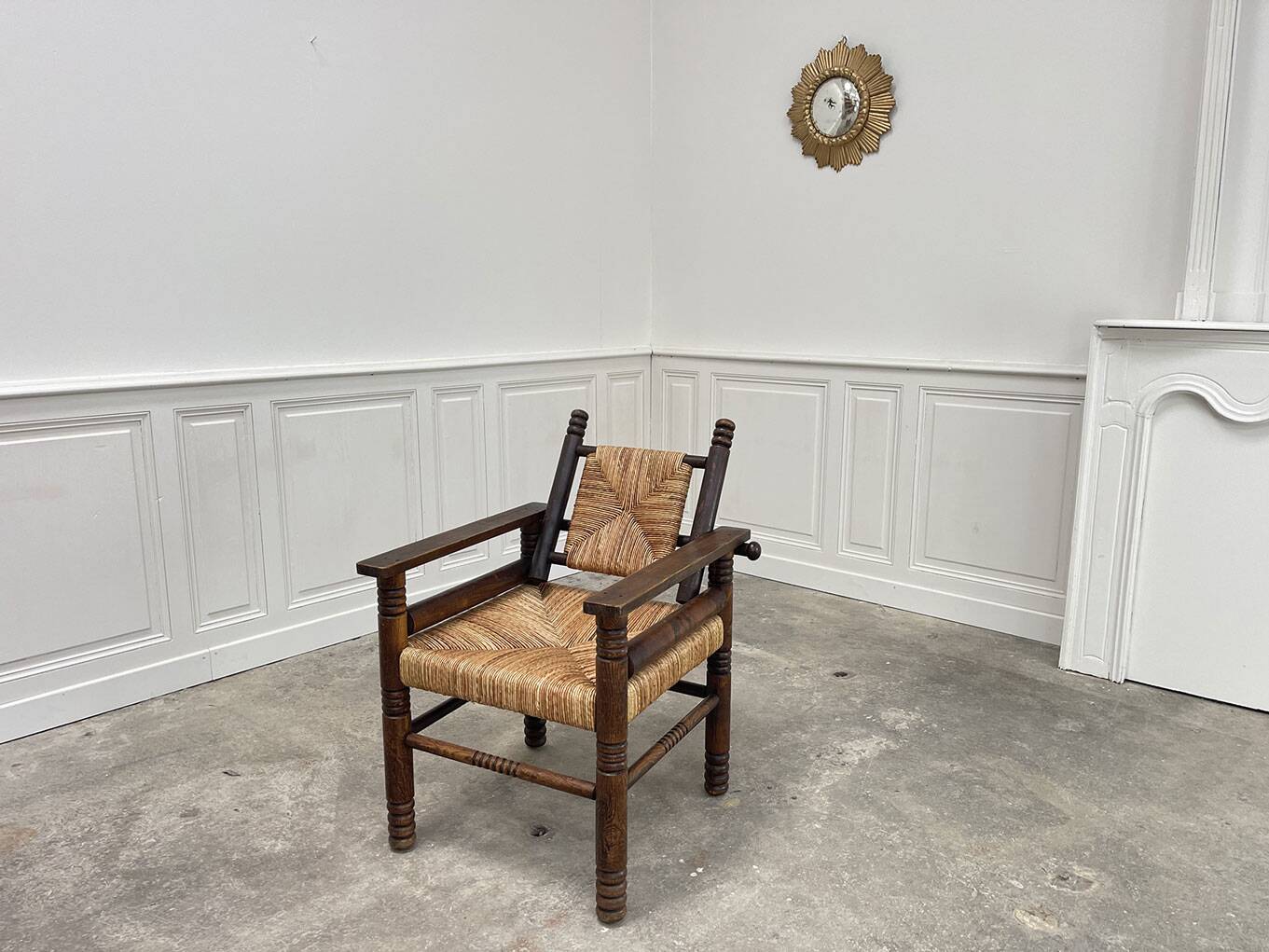 Fauteuil paillé 1950 dlg Dudouyt