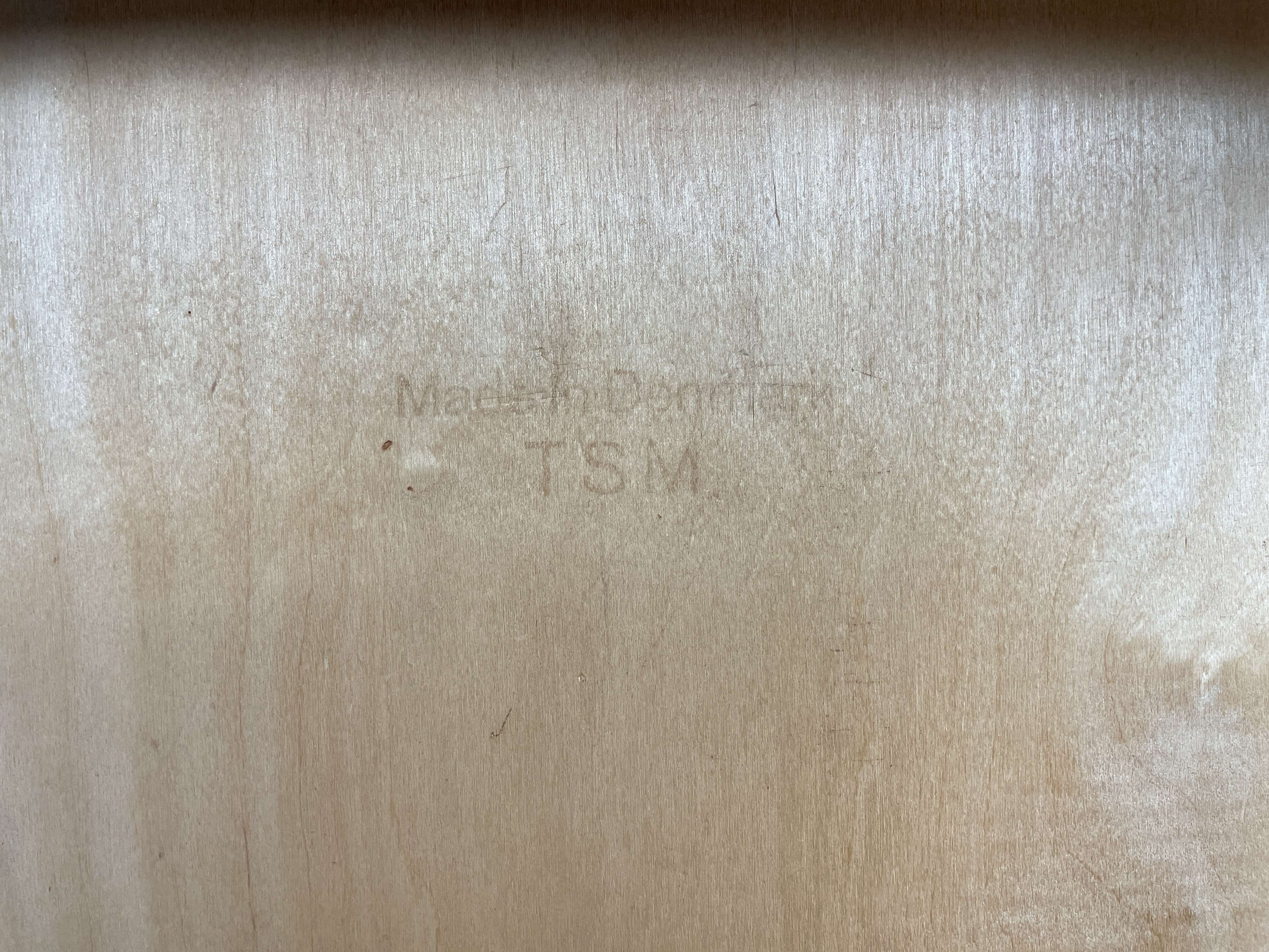 Set of 6 dining chairs in rosewood and green fabric signed T.S.M, 60s