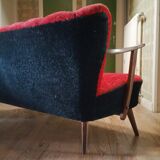 Scandinavian cocktail sofa red bi color, years 50 60 plush red black