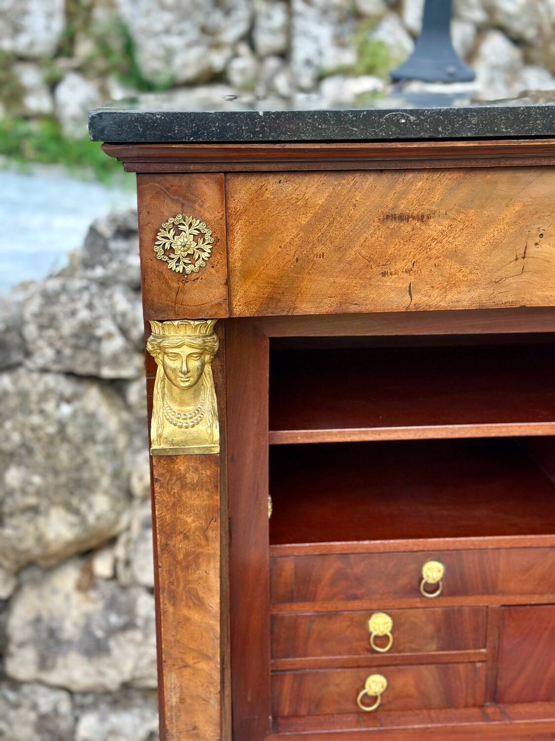 Empire period mahogany burl secretary from Egypt