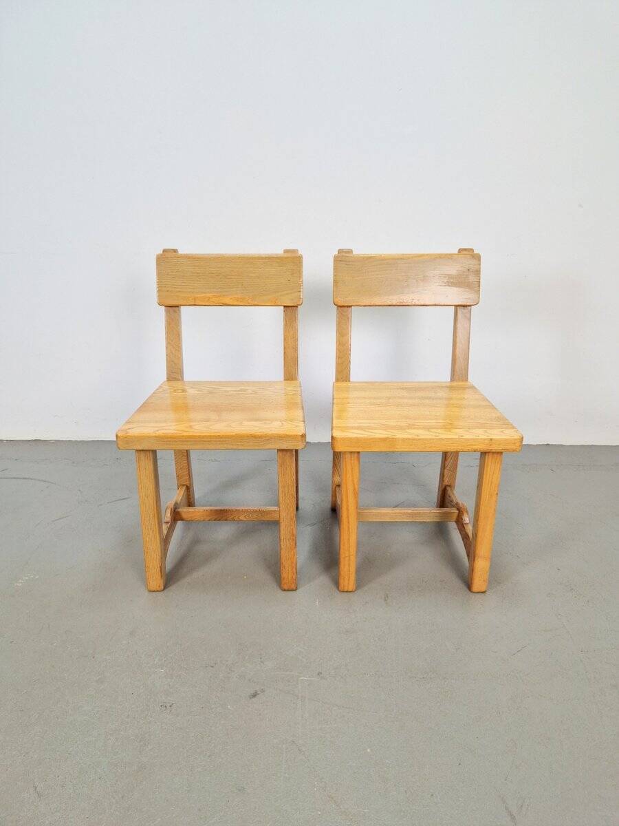 Vintage Brutalist Elm Chairs, Denmark, 1960s, Set of 2