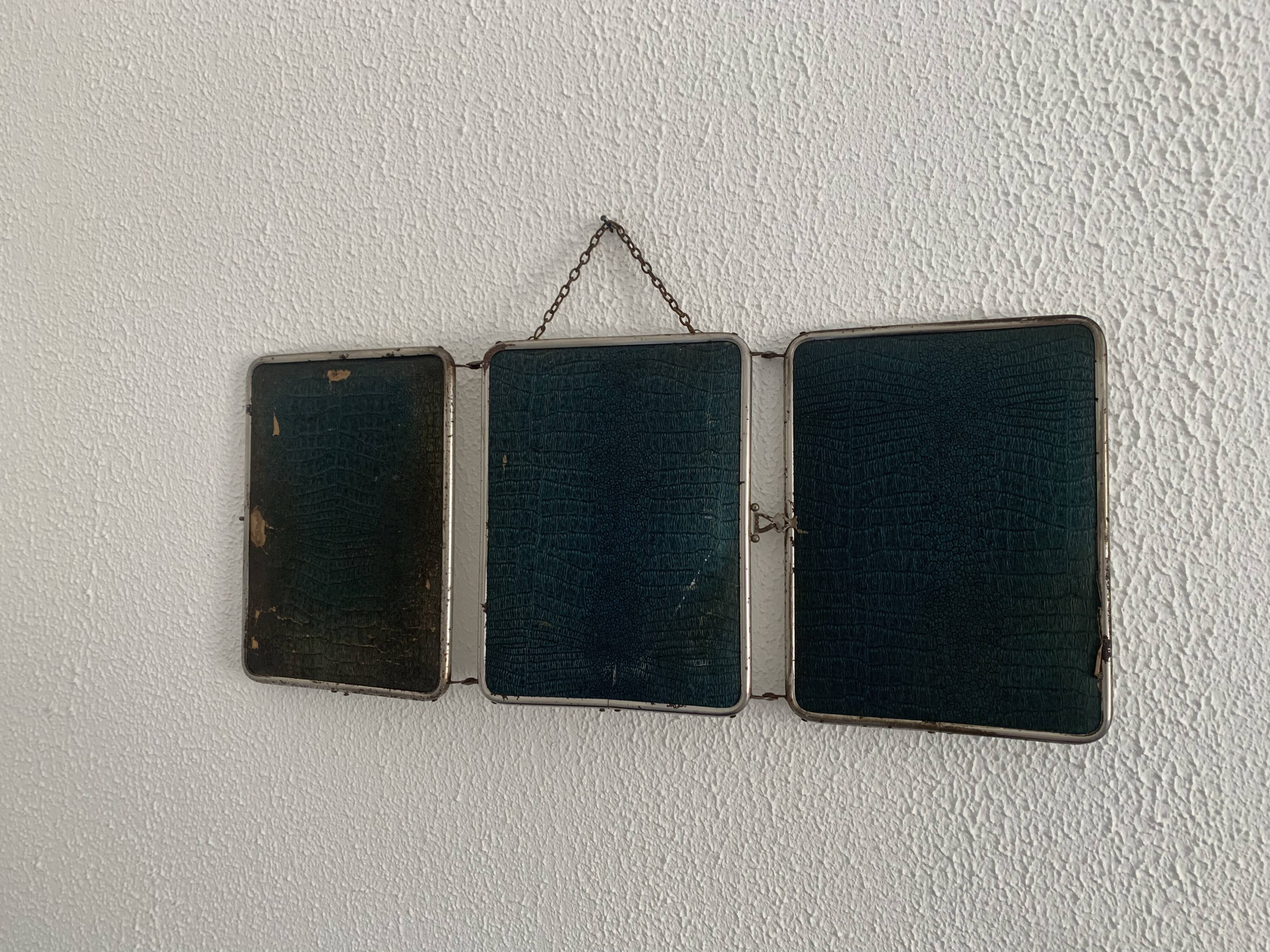 Miroir vintage 1950 triptyque barbier biseauté canard - 24 x 58 cm