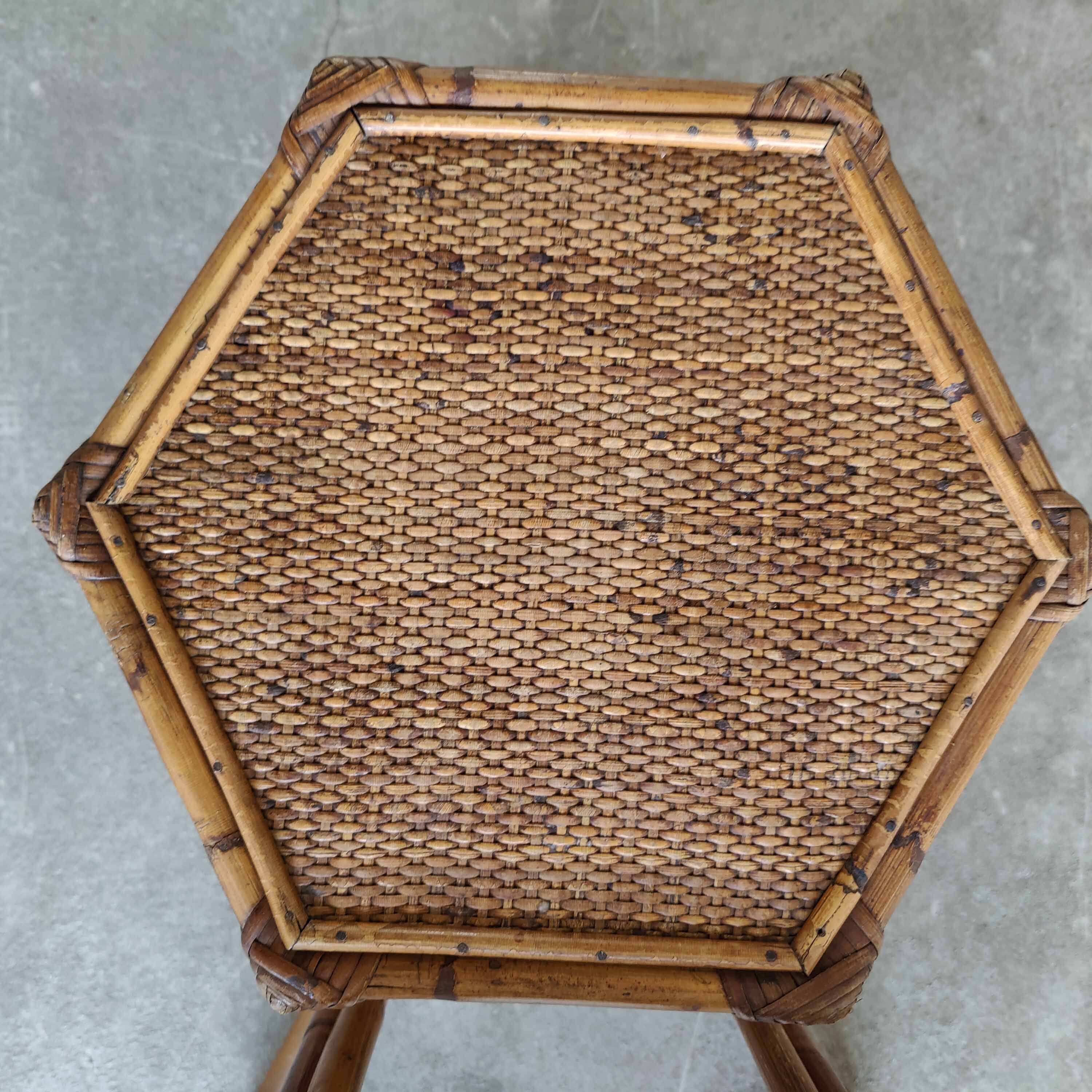3 vintage rattan coffee tables hexagonal shape