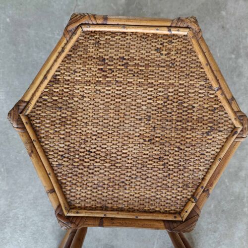 3 tables basses gigognes vintage en rotin forme hexagonale