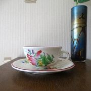 Kg luneville "street lamp" breakfast cup coffee tea earthenware flowers hand-painted - 1