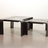 Rectangle Black Lacquered Plywood Coffee Table with Smoked Glass Panel 70s