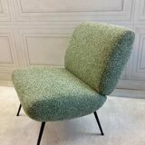 Chauffeuses vintage Kiss Pelfran rénovées – tissu bouclé vert
