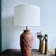 Lampe terre cuite, câble tissu neuf, abat-jour coton