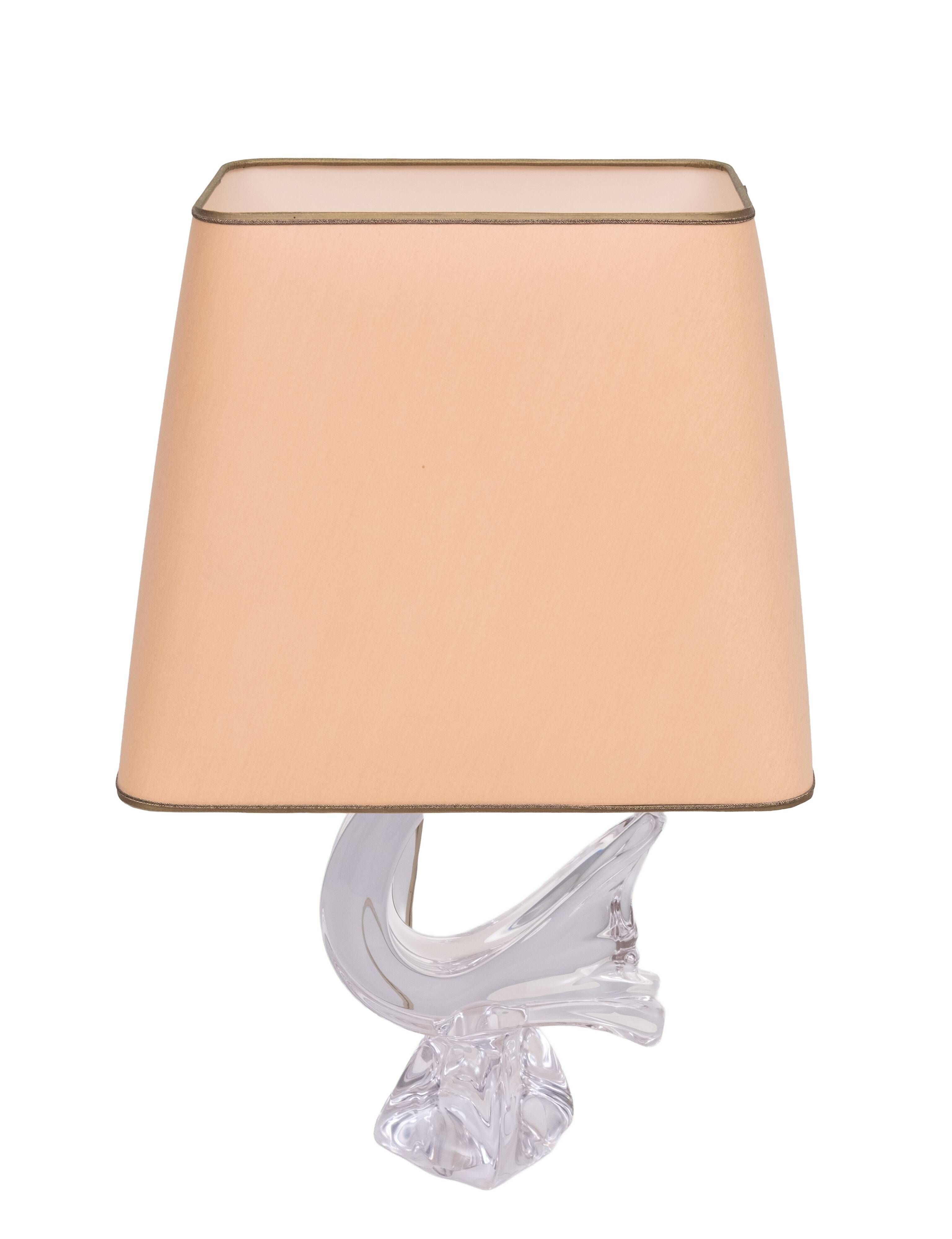 Daum Crystal Glass Bird Table Lamp, Vintage 1960s, France, Oval Shade