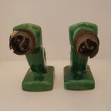 Pair of art deco sconces in emerald green ceramic