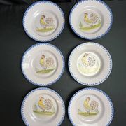 Série 6 assiettes faïence décor coq XXème