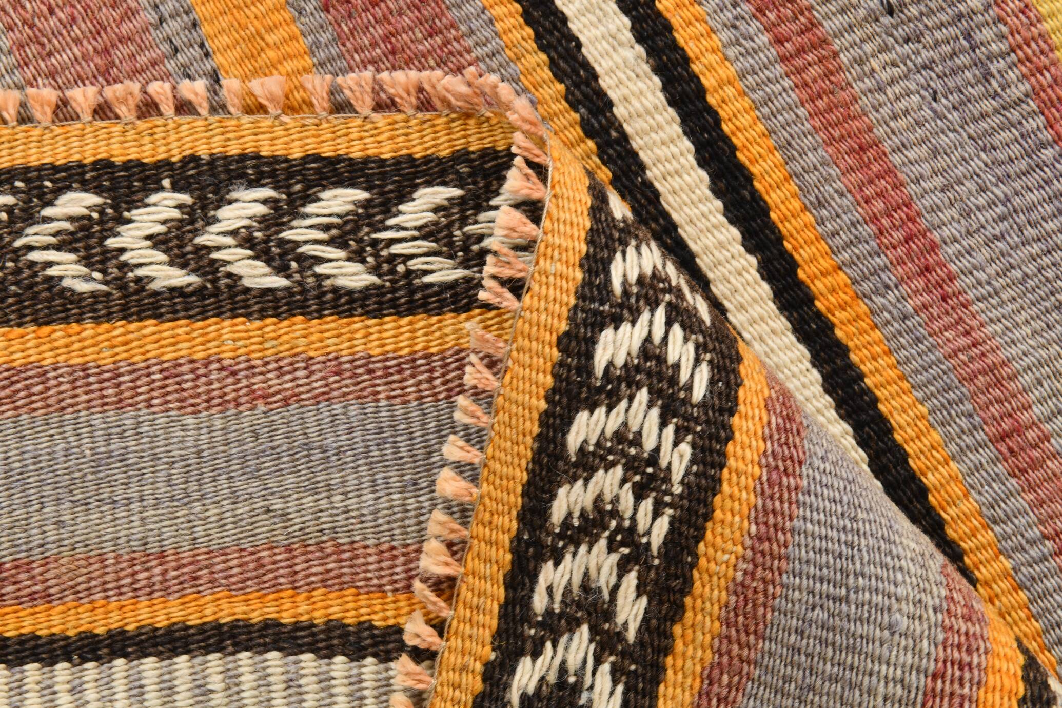 Orange Green Striped Pattern Vintage Runner Rug, 69x325Cm