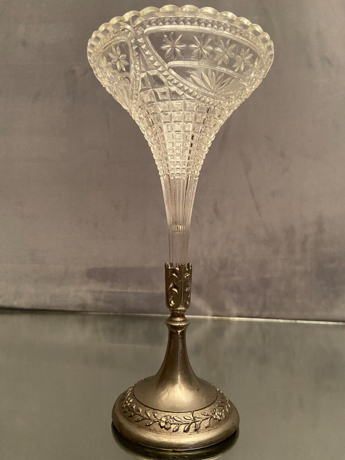 Vase bouquetière cornet in cut crystal Louis XVI style late nineteenth early twentieth