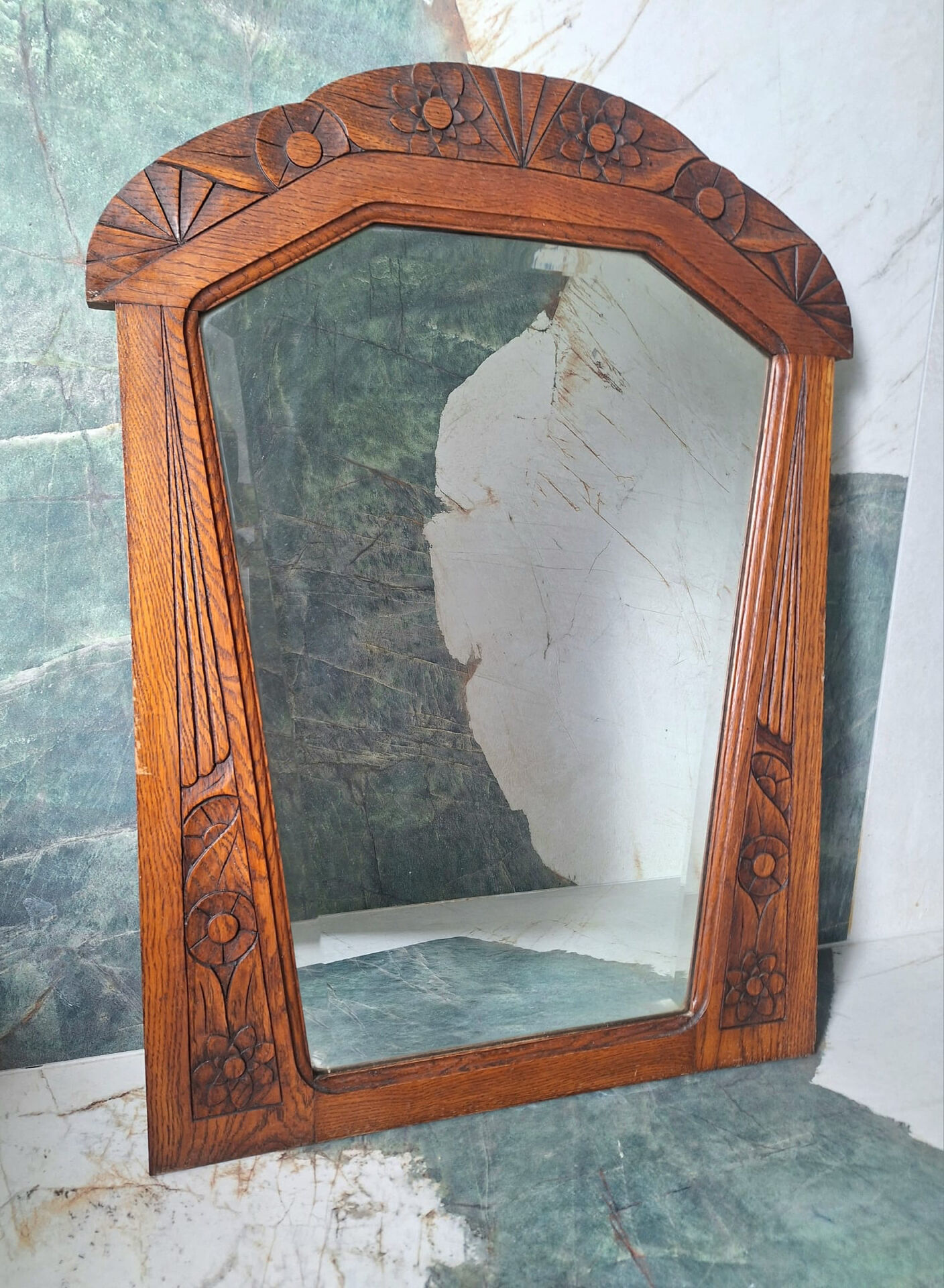 Large antique Art Deco mirror, retro vintage decoration.