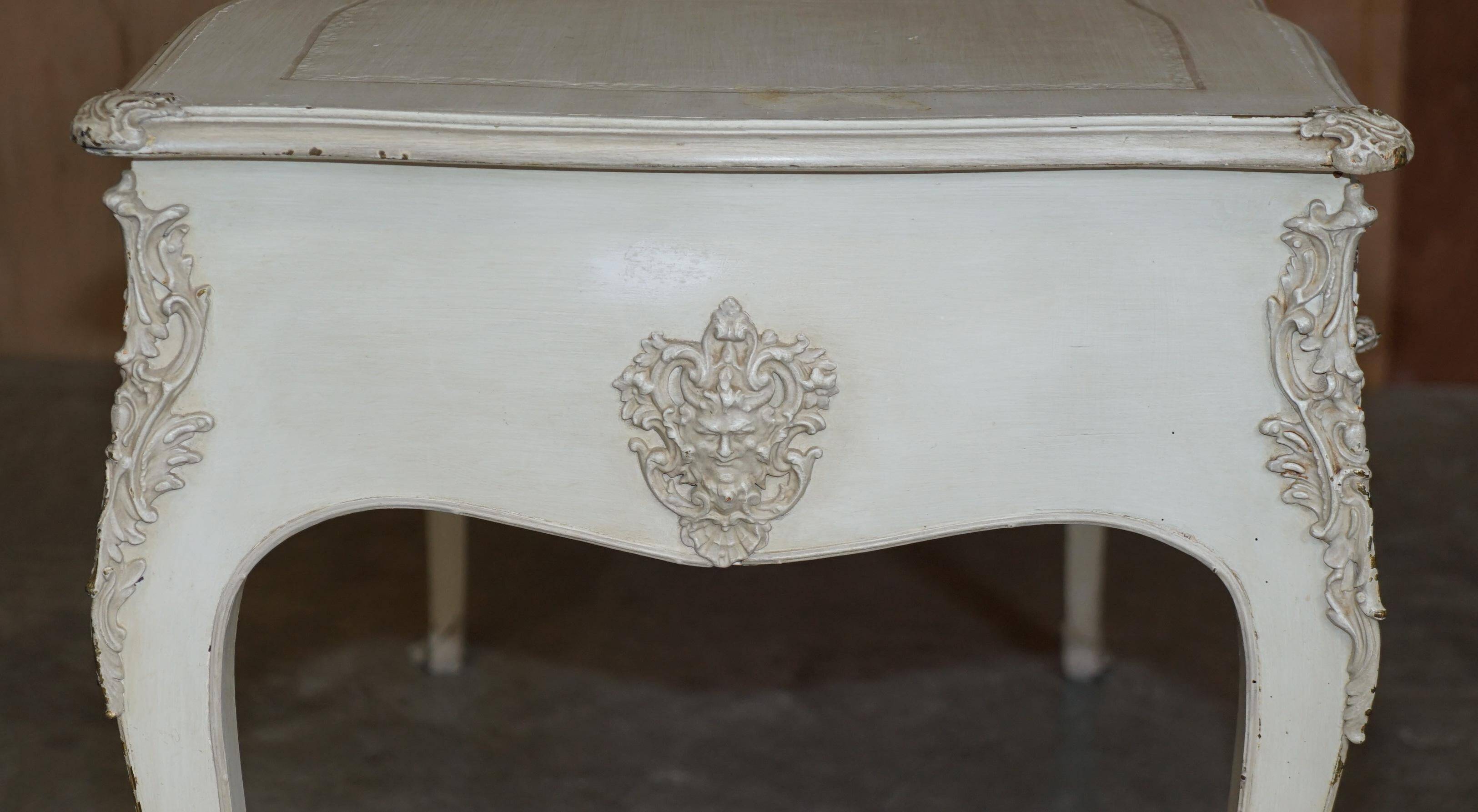 Antique Louis XV style flat desk painted with stool.