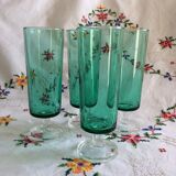 Set of 4 70s green glass flutes Luminarc Arcoroc