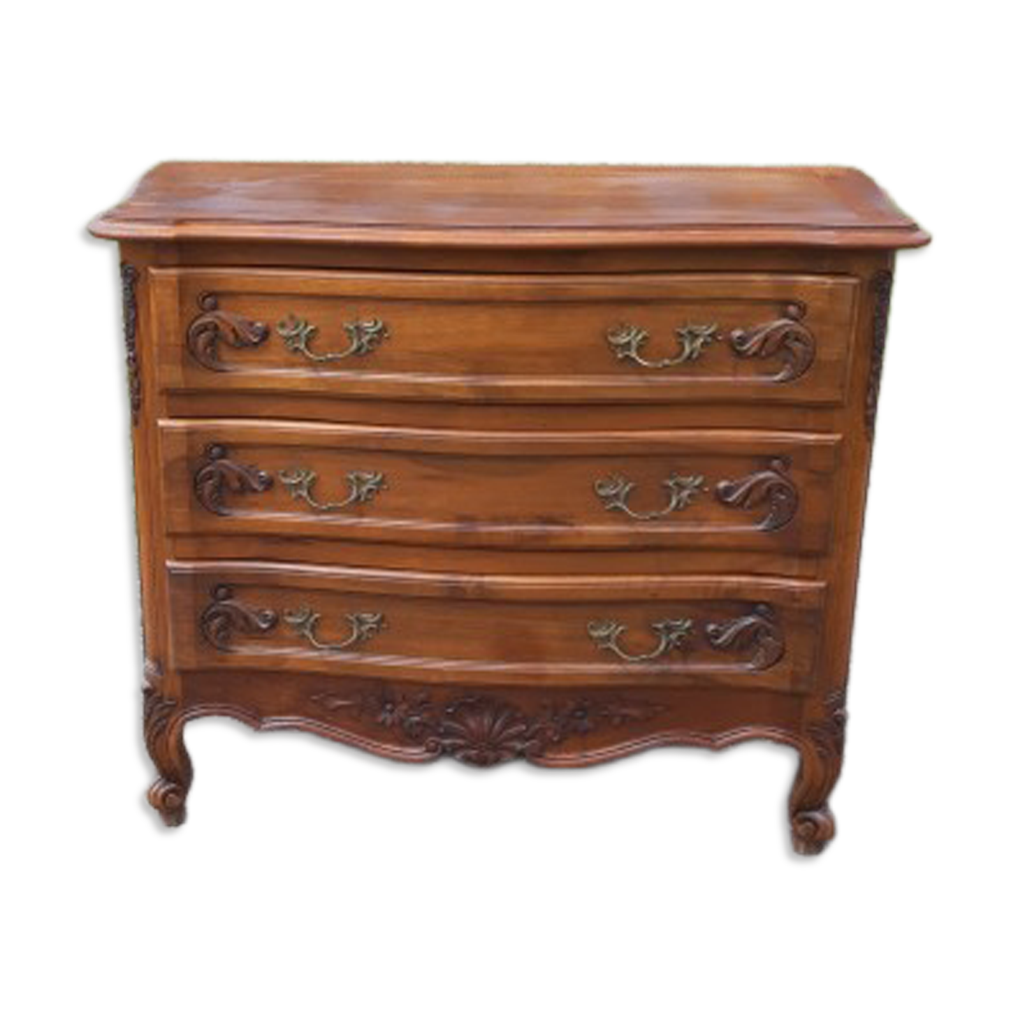 19th Century Walnut and Brass Commode, 3 Drawers