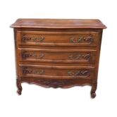 Commode 3 tiroirs en noyer et laiton, 19ème s.
