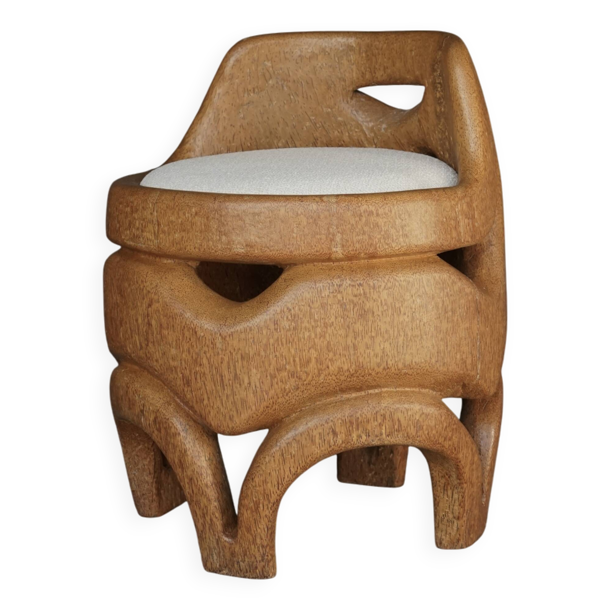 Chaise d'appoint en bois de palmier sculptée et fabriquée à la main, années 1970