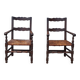 Pair of wooden and straw farmhouse armchairs