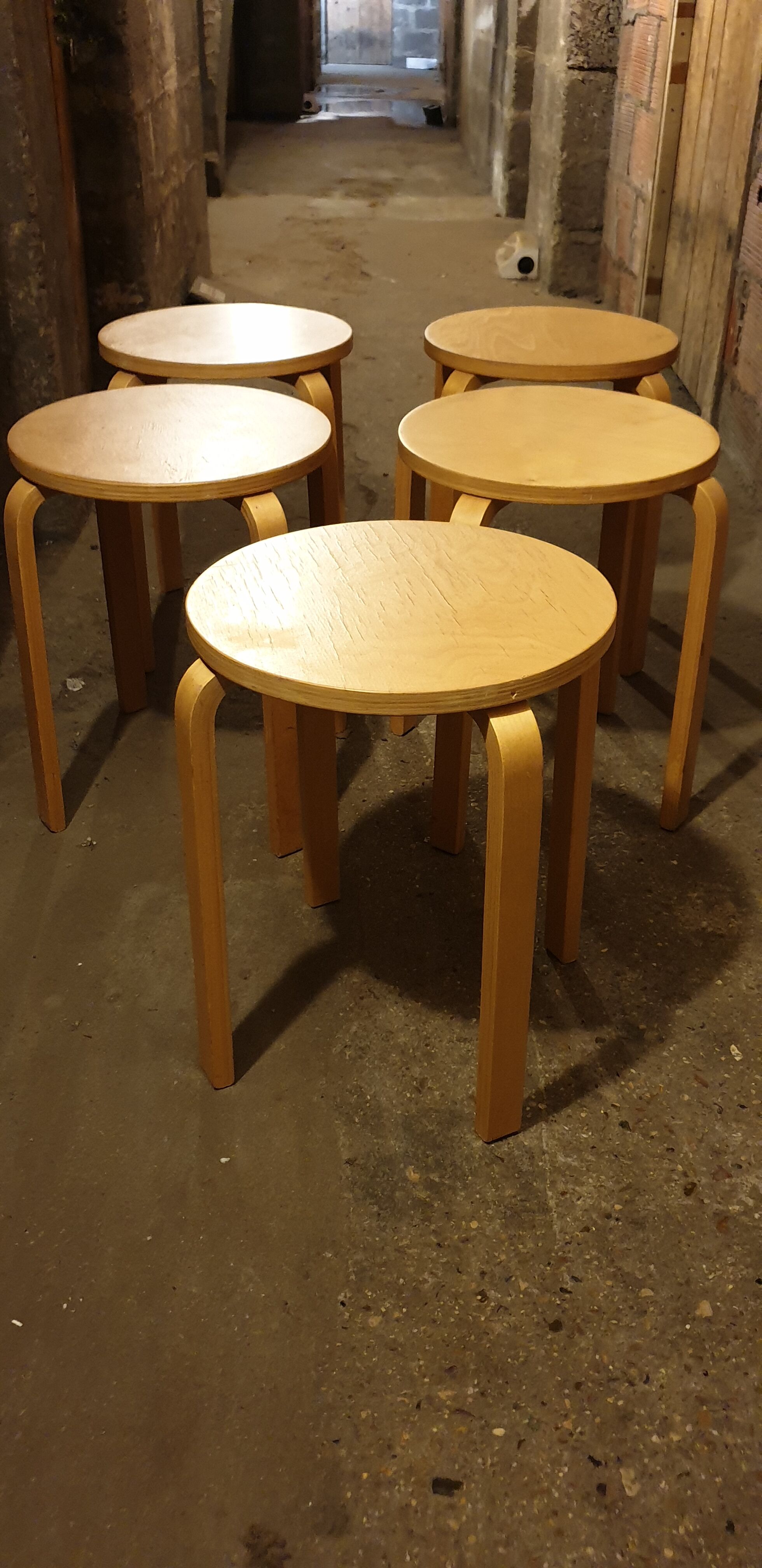 Set of 5 stools pilable beech wood and multiplies /80