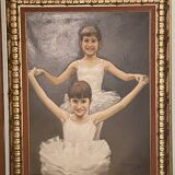 Peinture sur toile, aérographe? jeune danseuse en tutu, à identifier