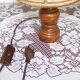 Small French Round Turned Wood Table Lamp With Hand Made Hide Skin Shade 4355