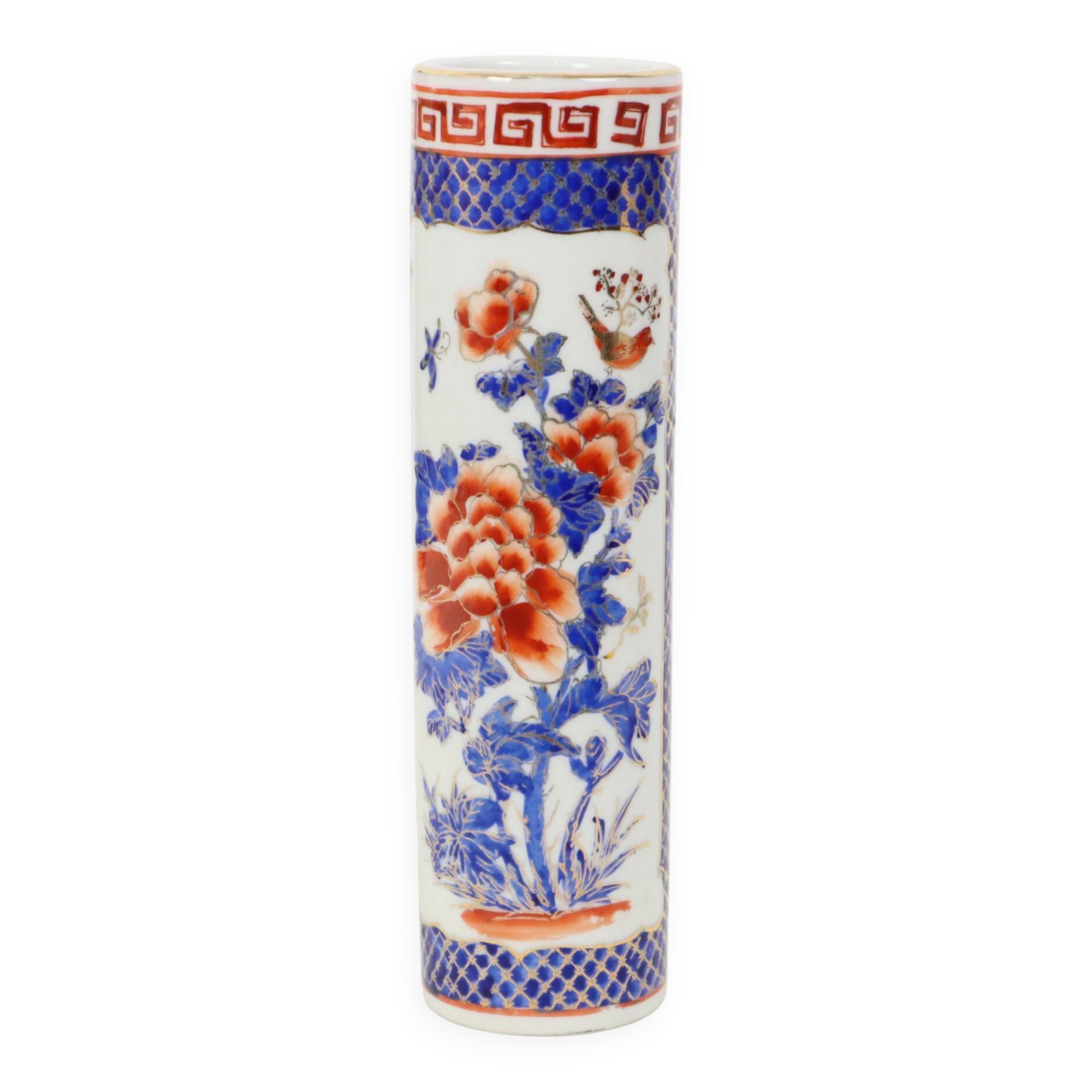 Small Japanese Cylinder Vase Imari Porcelain 22cm