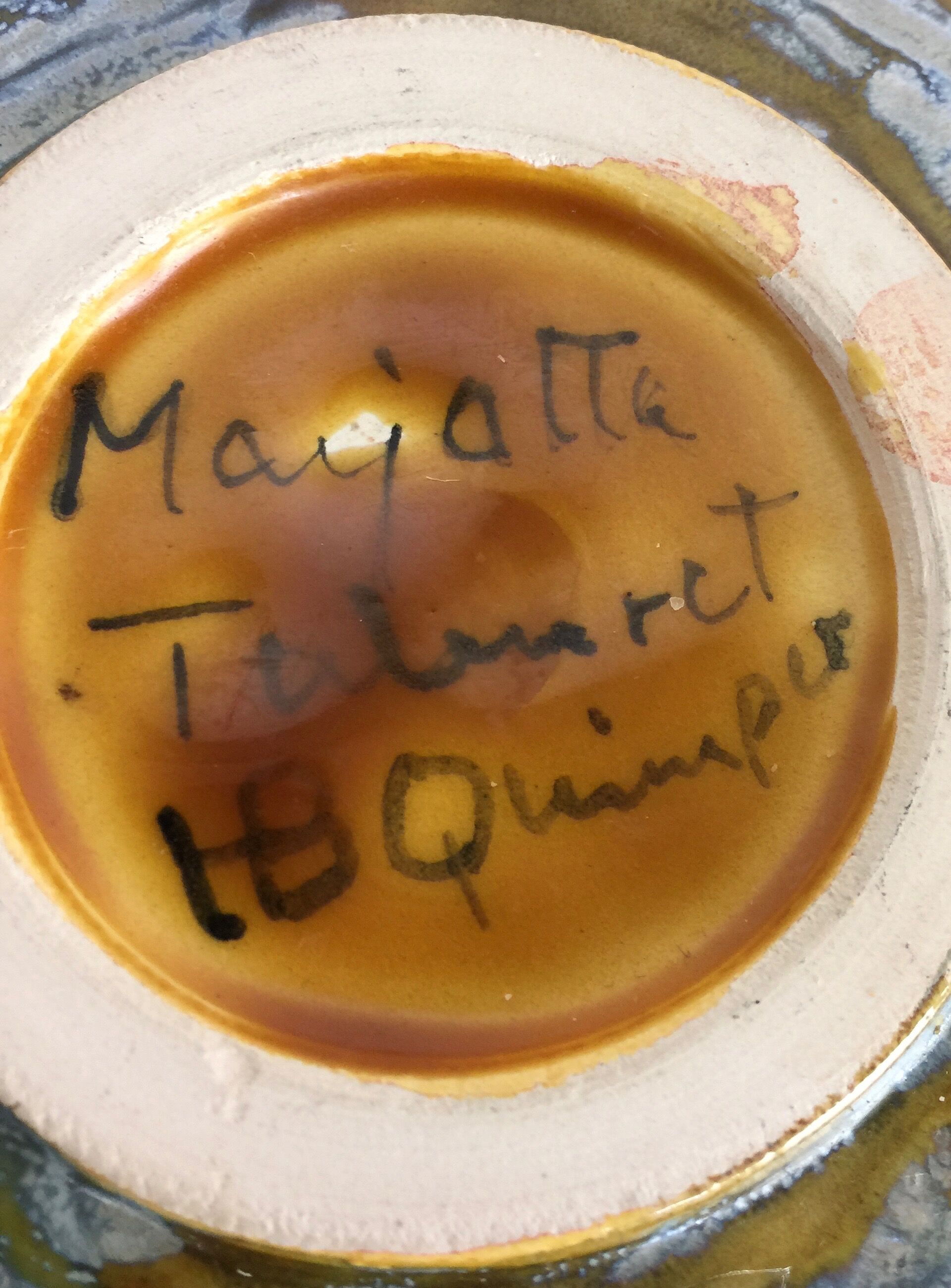 Quimper handmade ceramic square plate, signed