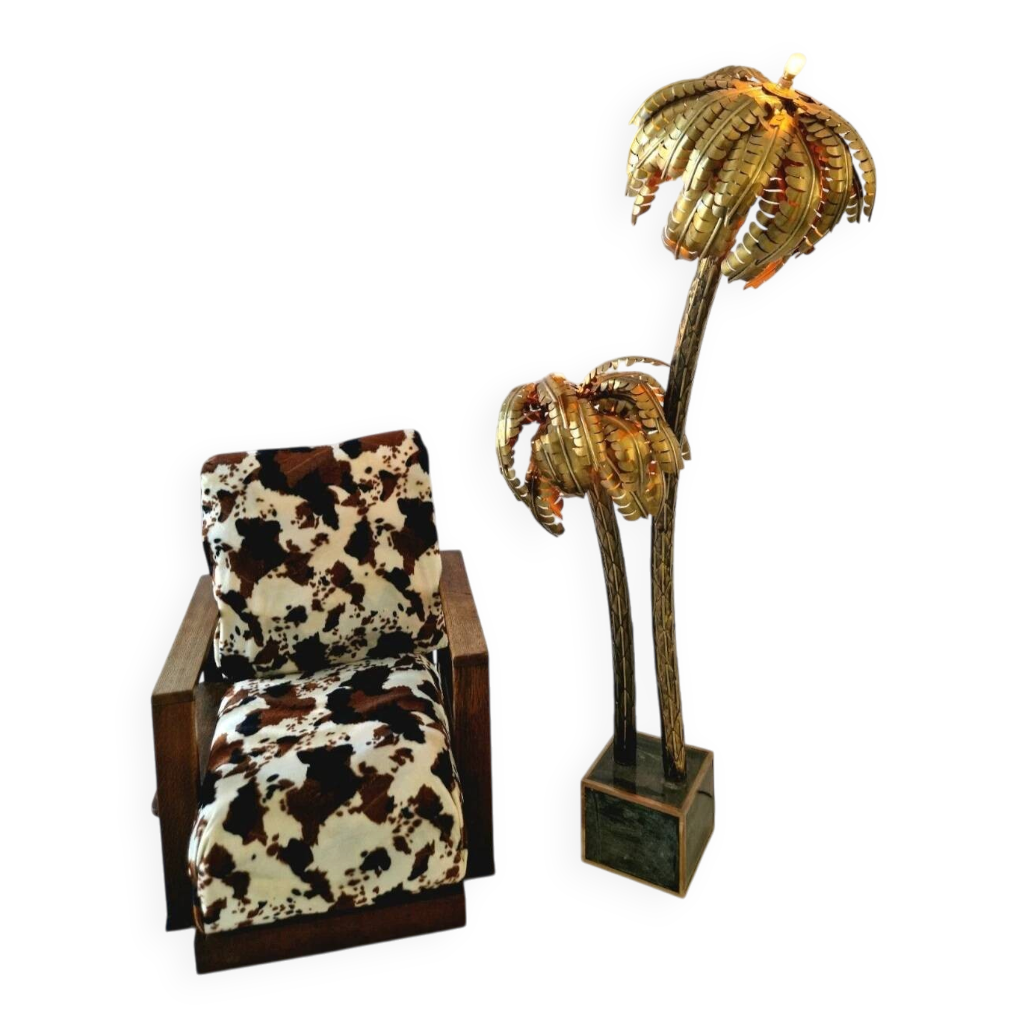 Vintage Hollywood Regency Brass Palm Tree Floor Lamp Maison Jansen Style 1970